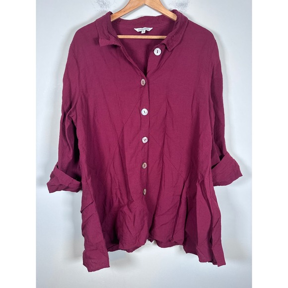 John Mark Tops - John Mark Button Down Tunic Women XL Burgundy Lagenlook Boho Earthy Granola